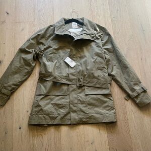 NWT Women's Waterproof Organic  Cotton Belted Trench in Olive Green